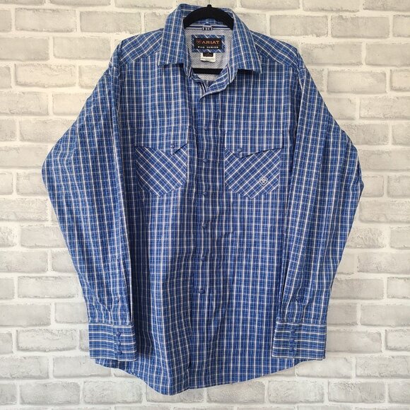 Ariat Pro Series Iverness Performance Snap Shirt Blue PIaid Western L Long Sleev - Picture 1 of 7